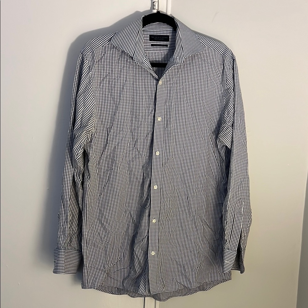 Bloomingdales Men's Blue and White Checkered Shirt